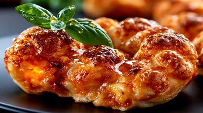 Freshly Baked Savory Cheese Pastry With Basil Garnish