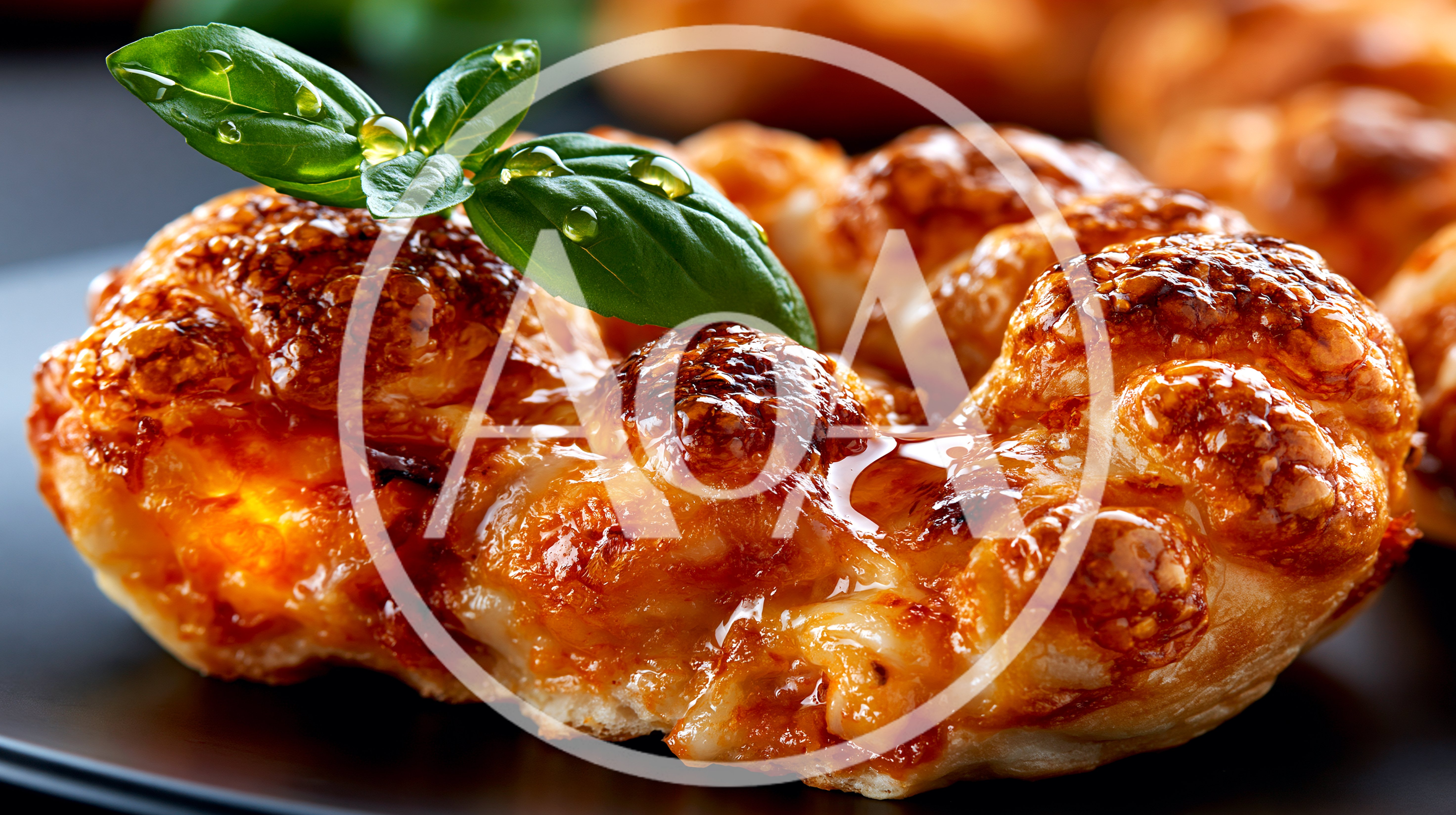 Freshly Baked Savory Cheese Pastry With Basil Garnish