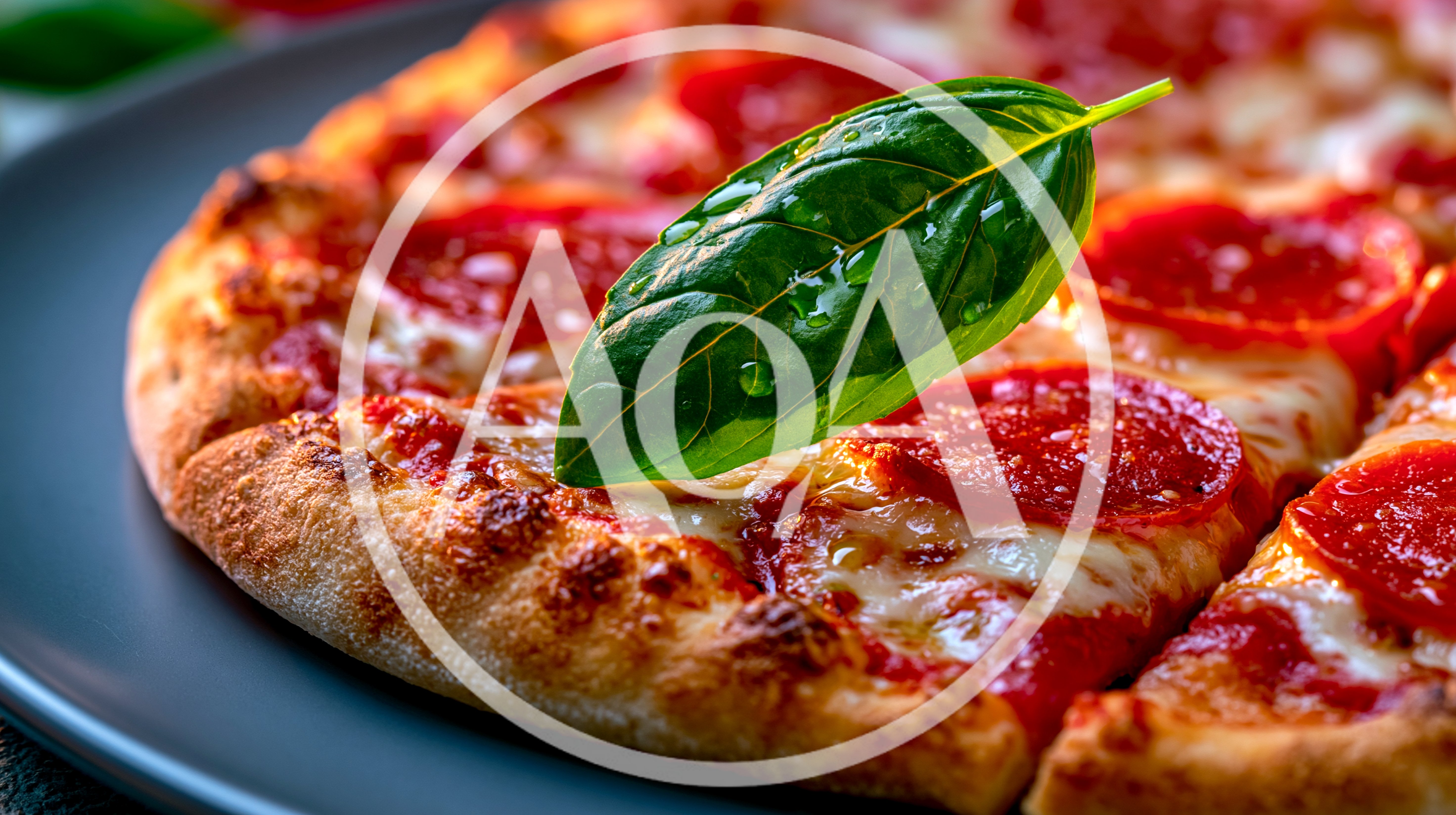Fresh Pepperoni Pizza Slice With Basil Leaf