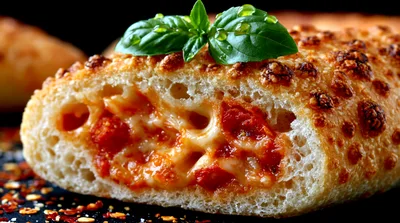 Cross Section Of A Freshly Baked Pepperoni Pizza Roll