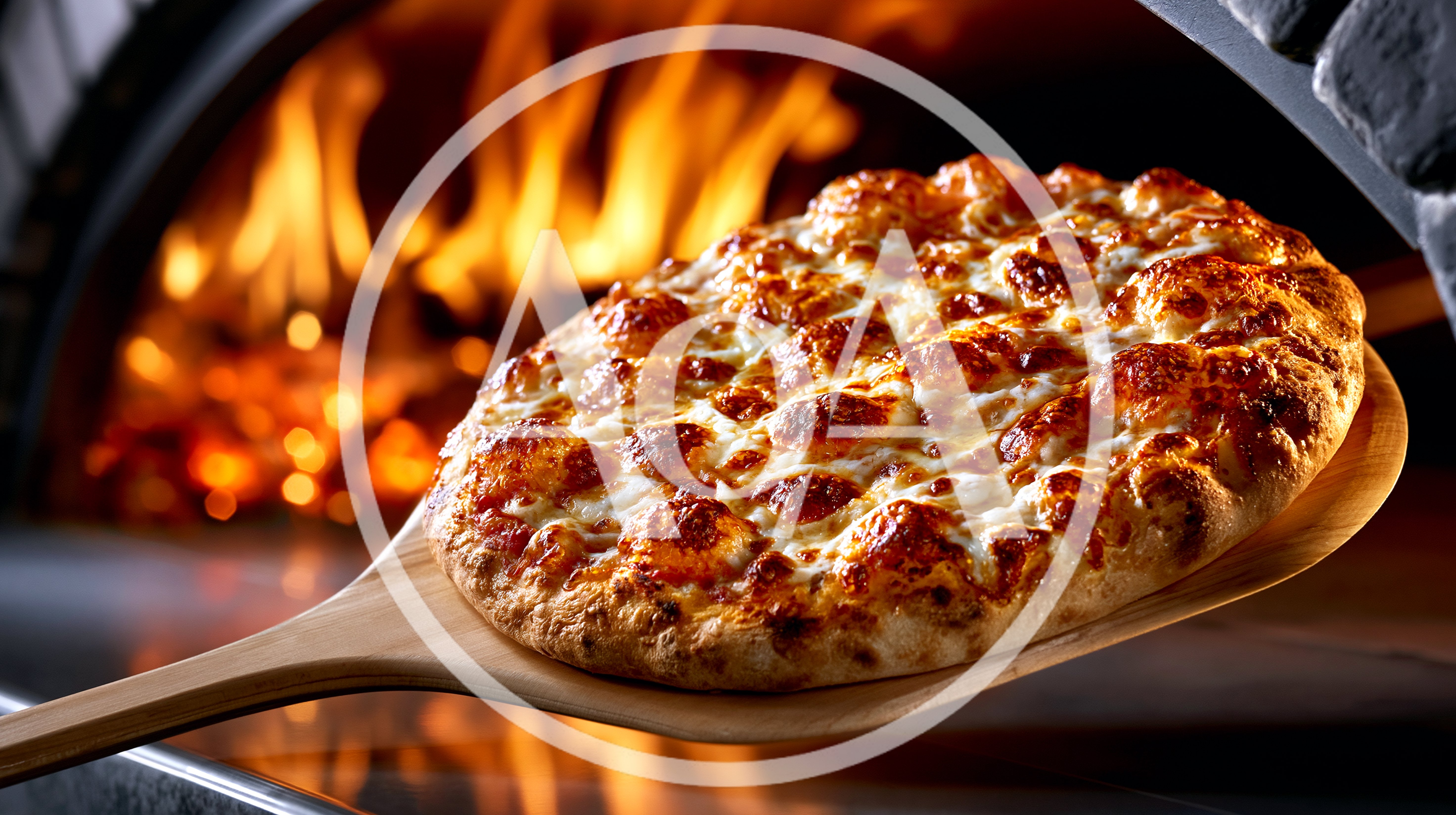Fresh Pizza Being Removed From A Wood Fired Oven