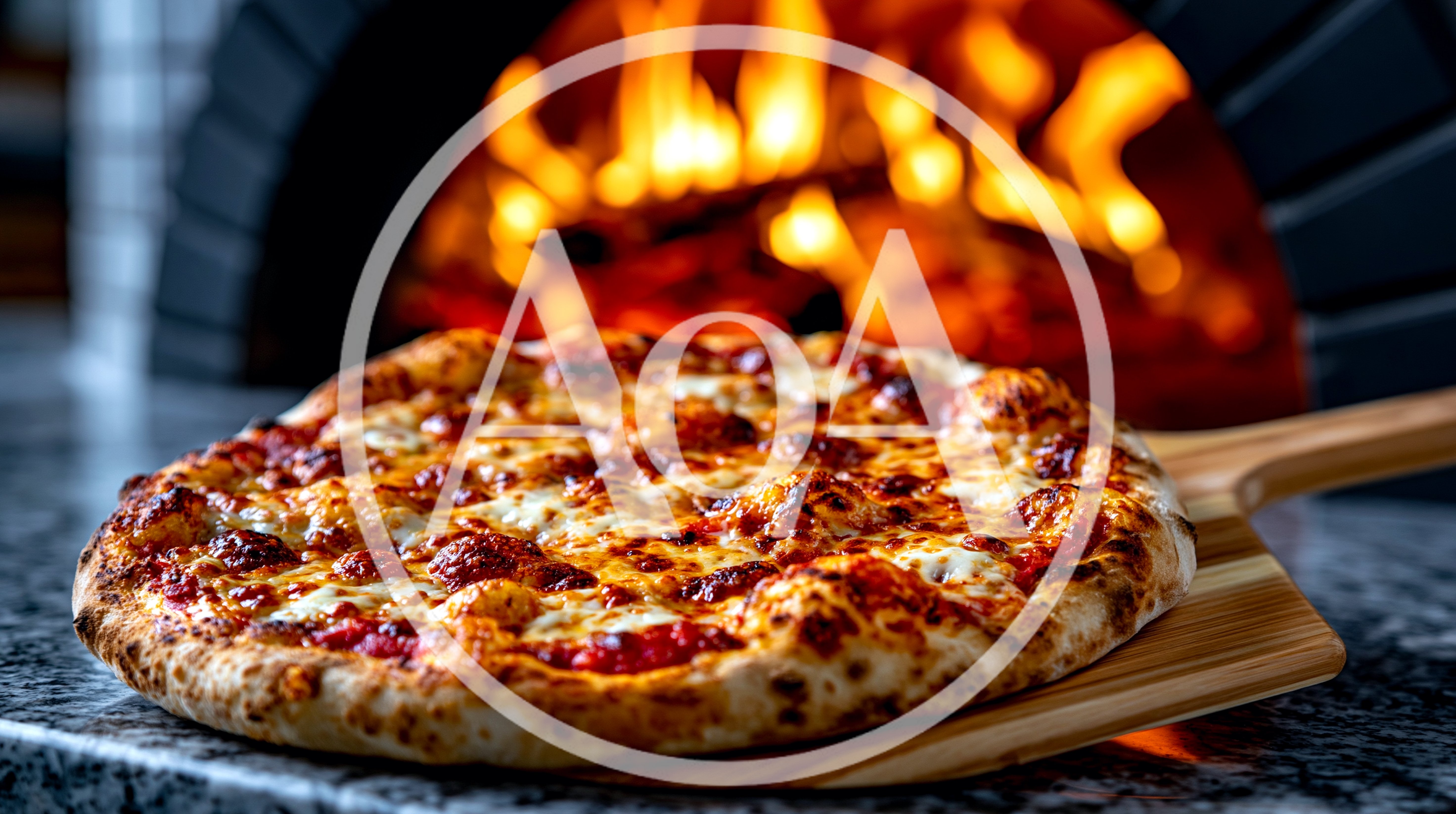 Freshly Baked Pizza On A Wooden Peel