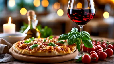 Pizza With Red Wine And Fresh Basil