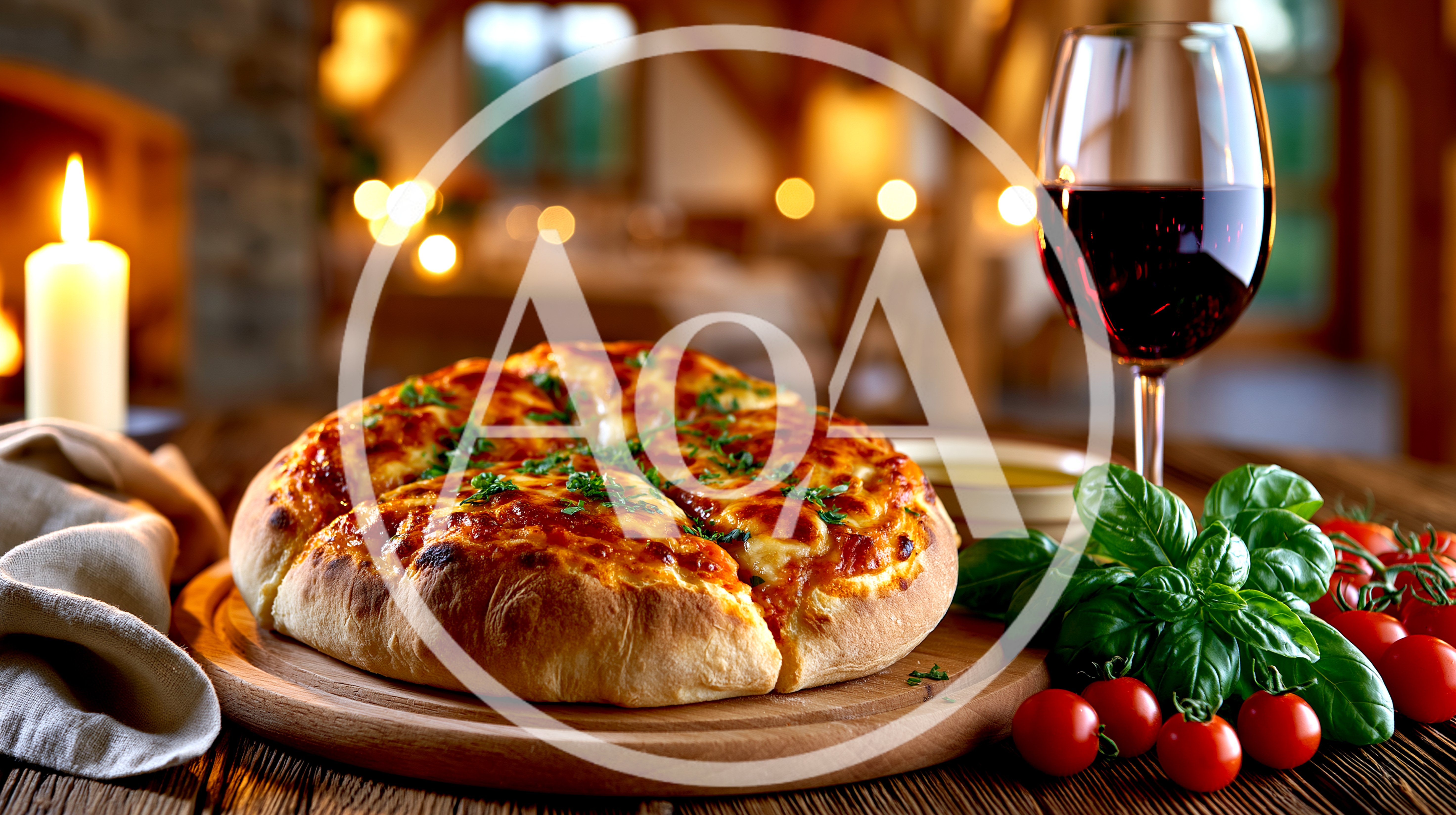 Freshly Baked Cheesy Pizza With Red Wine