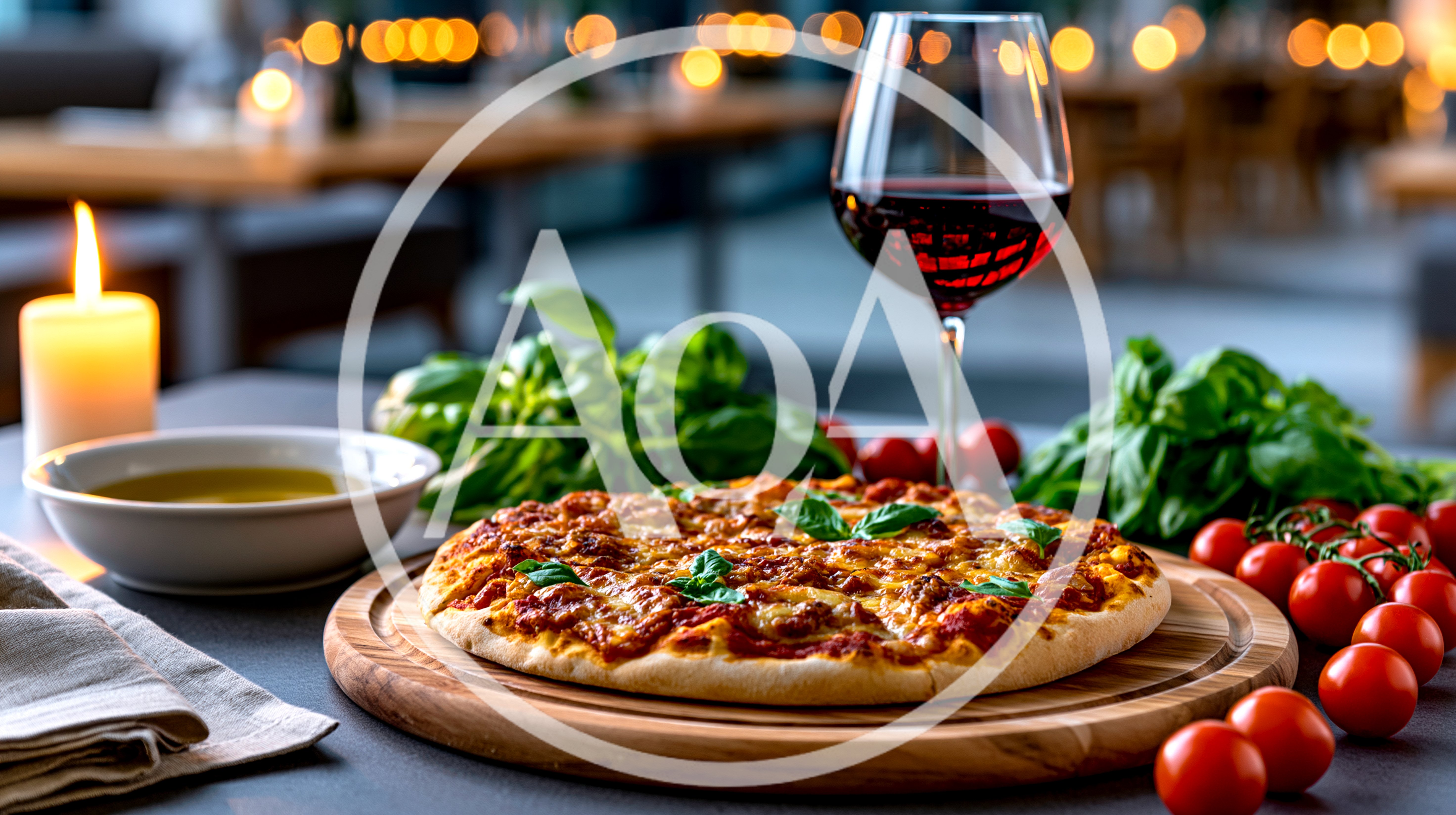 Gourmet Pizza Dinner With Red Wine And Fresh Ingredients