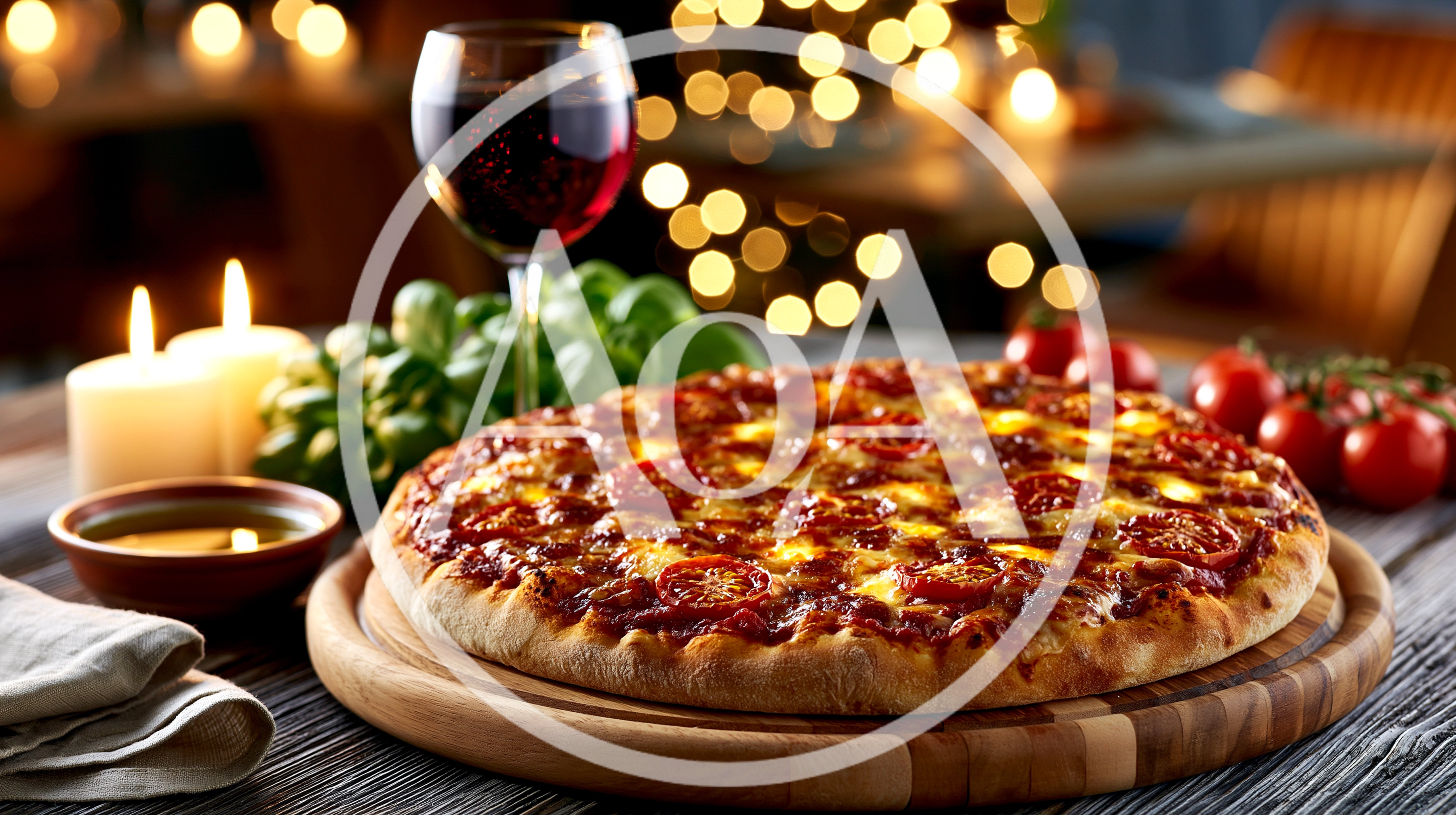 Fresh Pepperoni Pizza On A Wooden Serving Board