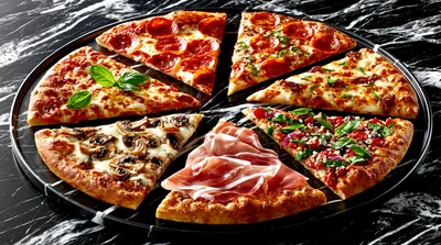 Assorted Pizza Slices On A Marble Platter