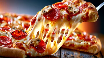 Delicious Pepperoni Pizza Slice With Melting Cheese