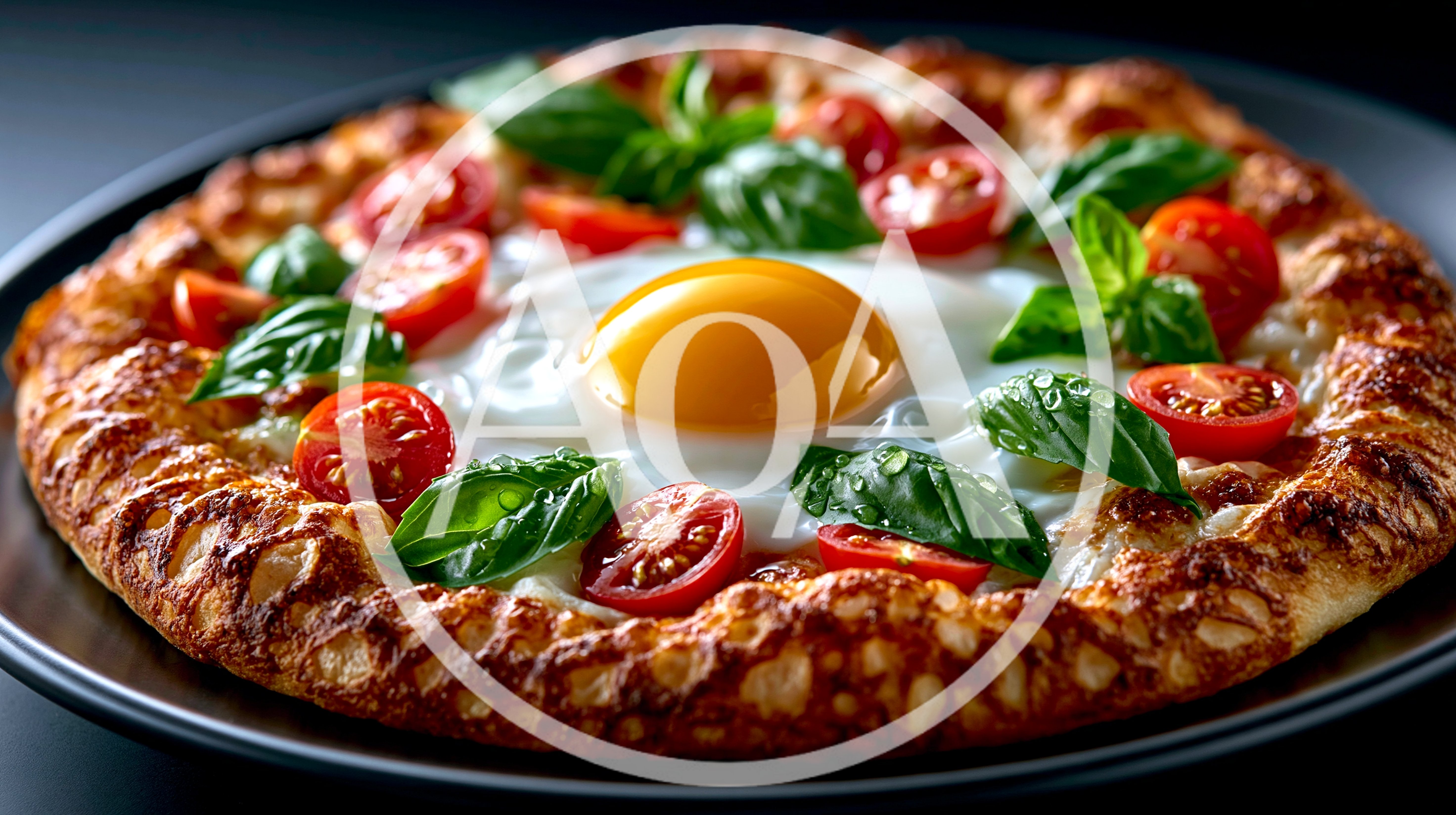 Gourmet Breakfast Pizza With Fried Egg And Tomatoes