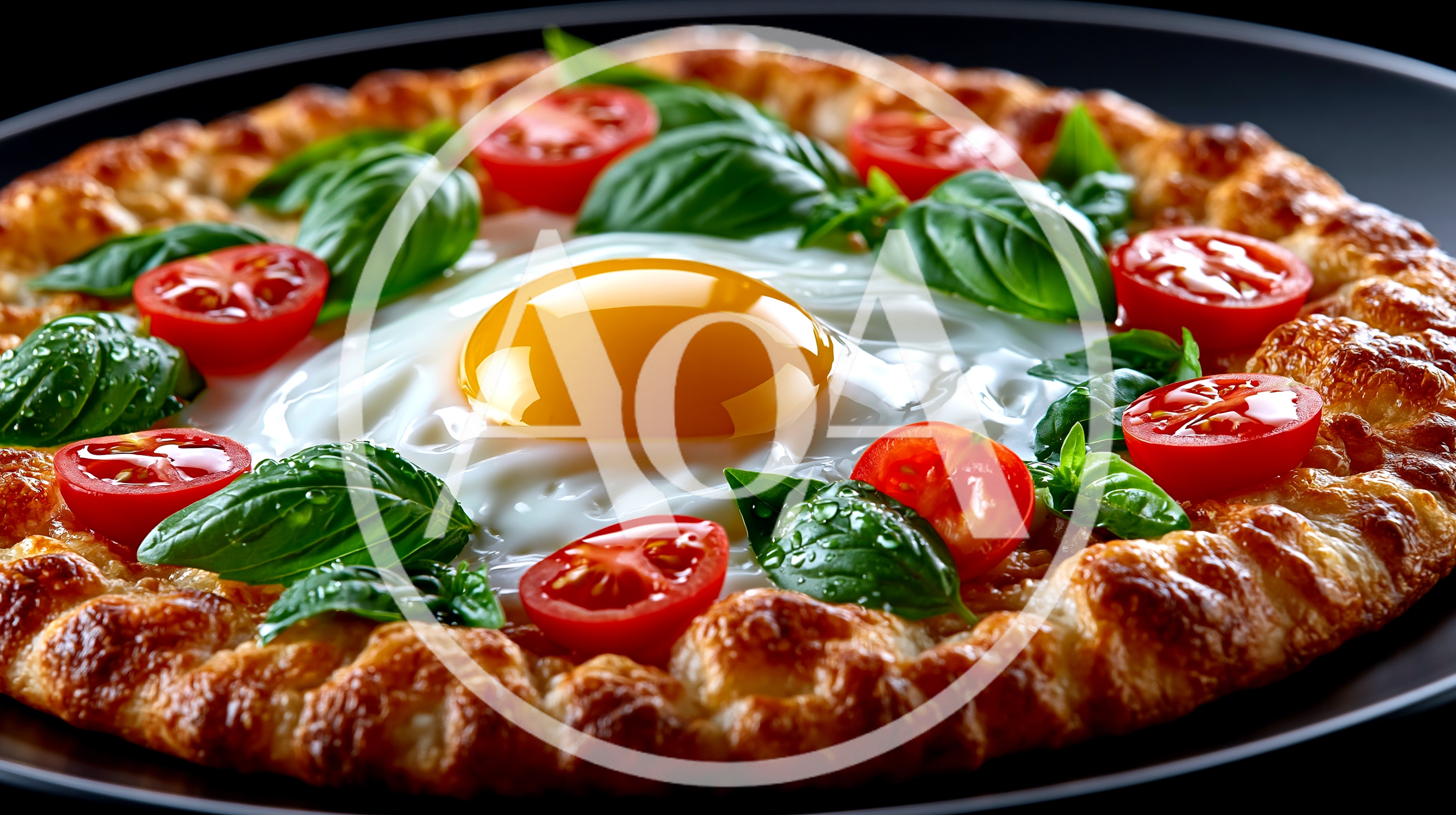 Gourmet Breakfast Pizza With Fried Egg And Tomatoes