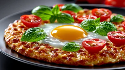 Fried Egg Pizza With Cherry Tomatoes And Basil