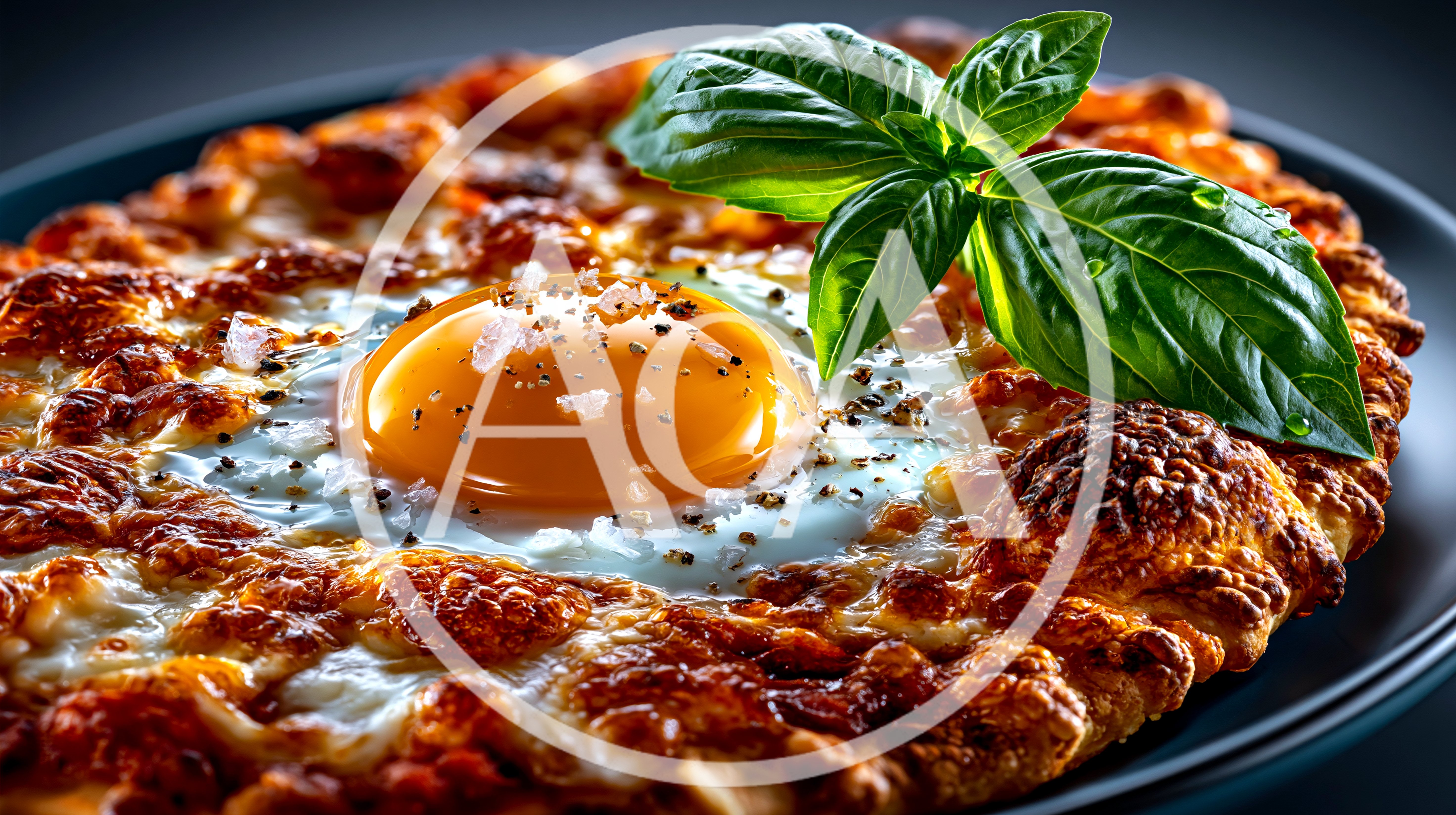 Gourmet Breakfast Pizza With Fried Egg And Basil