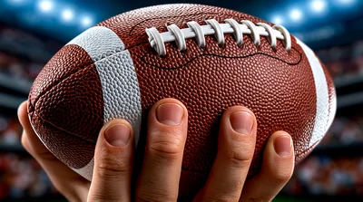 Close Up Of Hands Holding An American Football