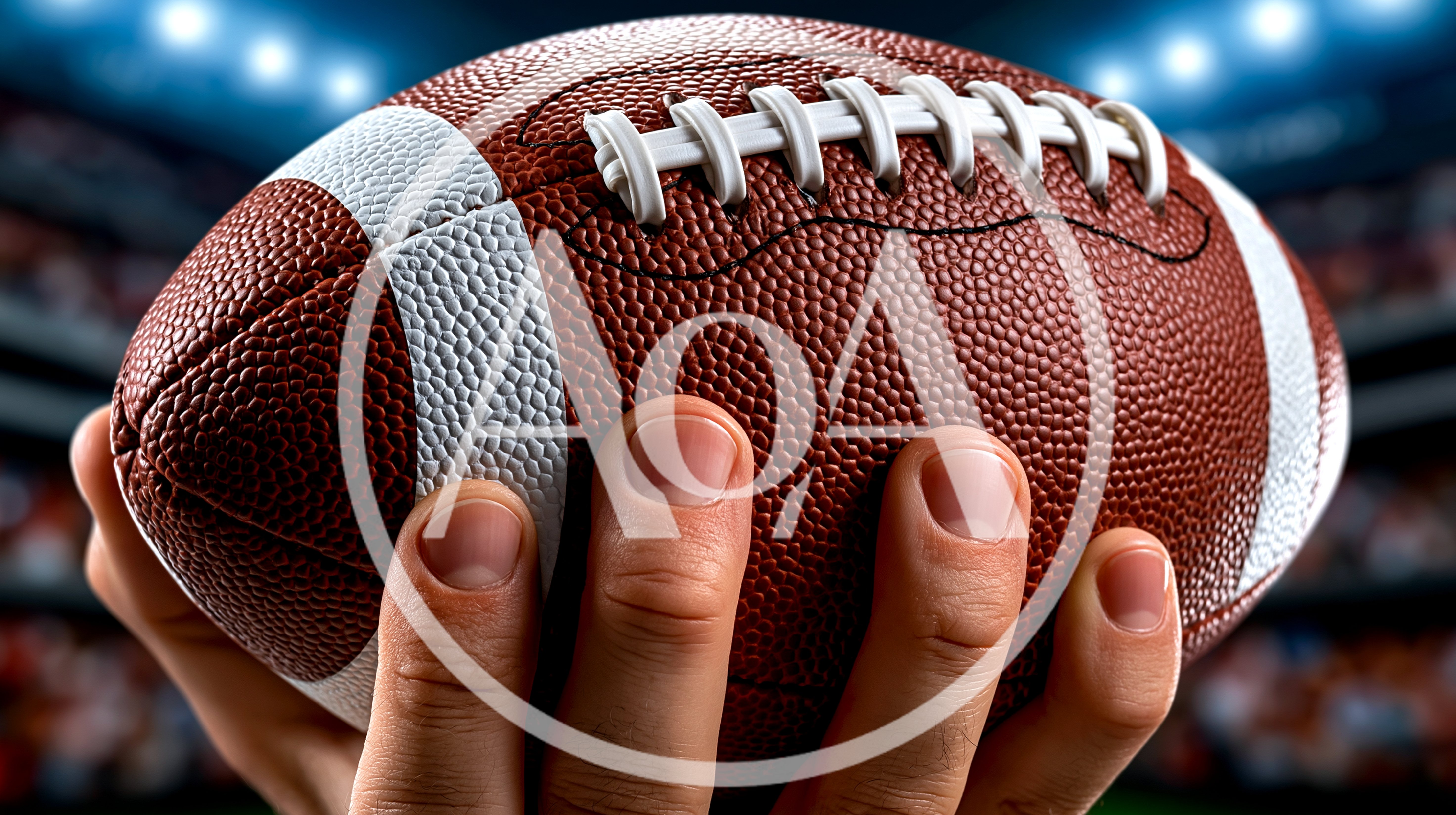 Close Up Of Hands Holding An American Football