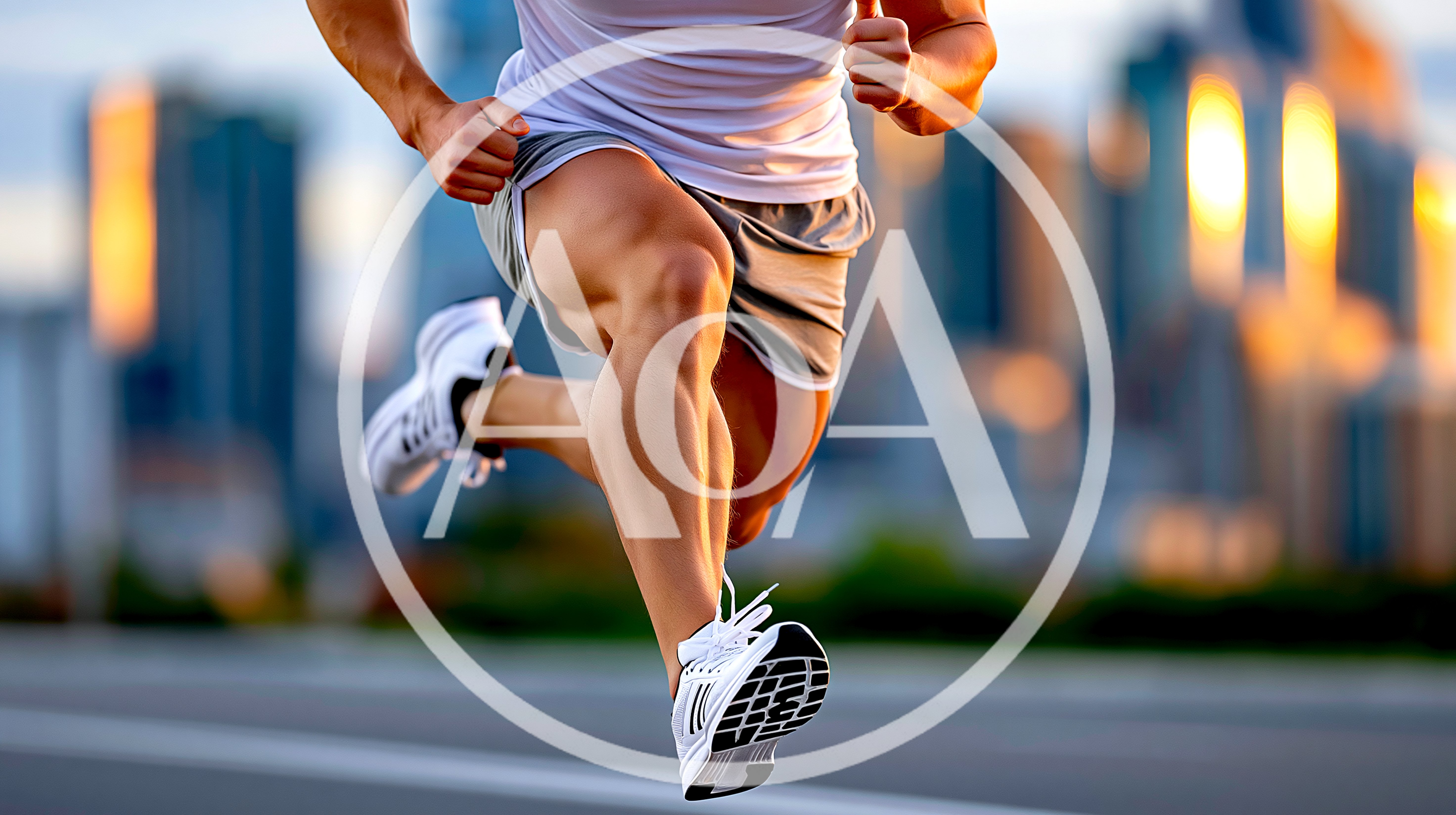 Muscular Athlete Running Fast On City Street