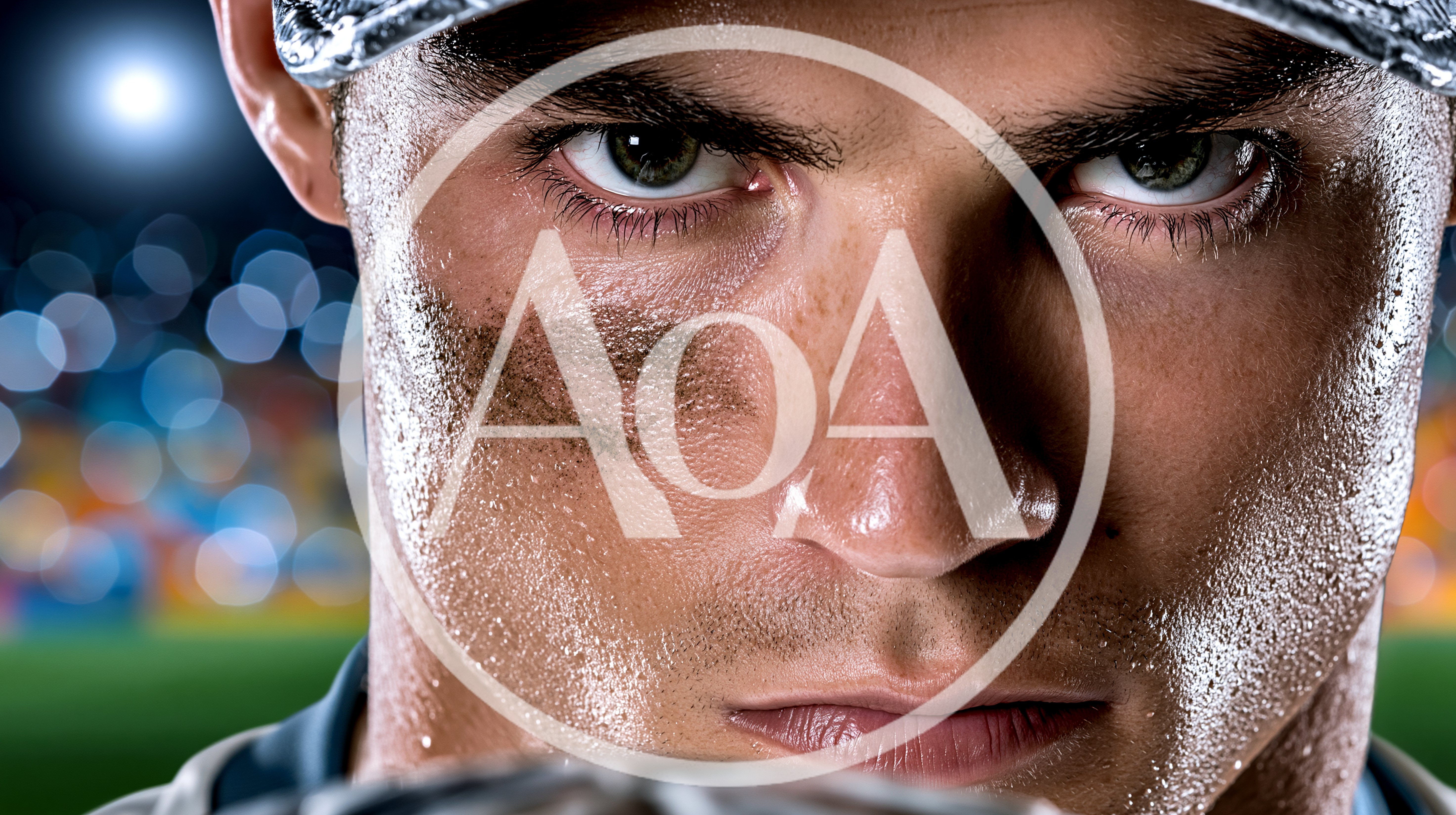 Close Up Portrait Of Intense Baseball Player