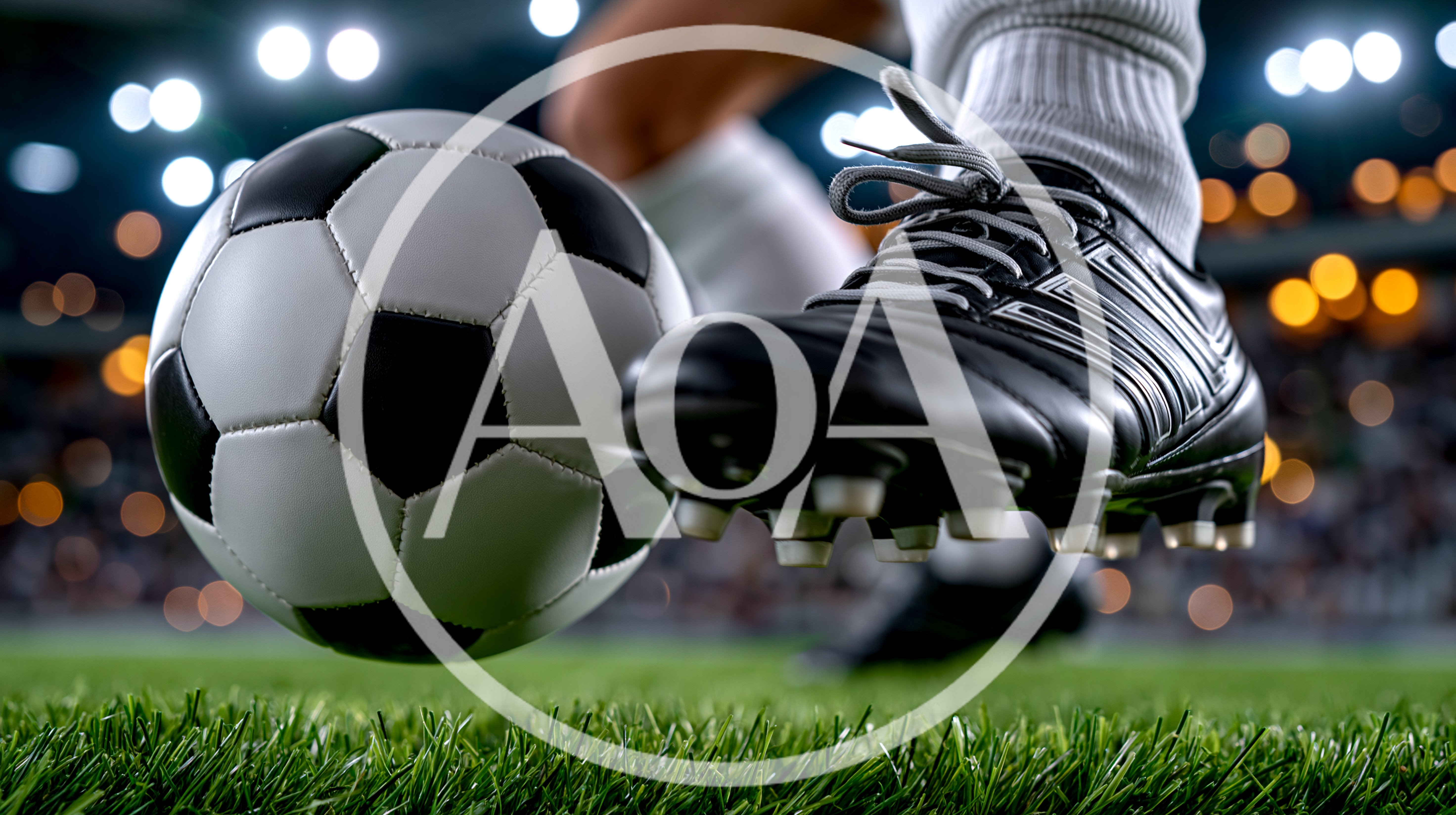 Soccer Player Kicking Ball On Professional Stadium Field