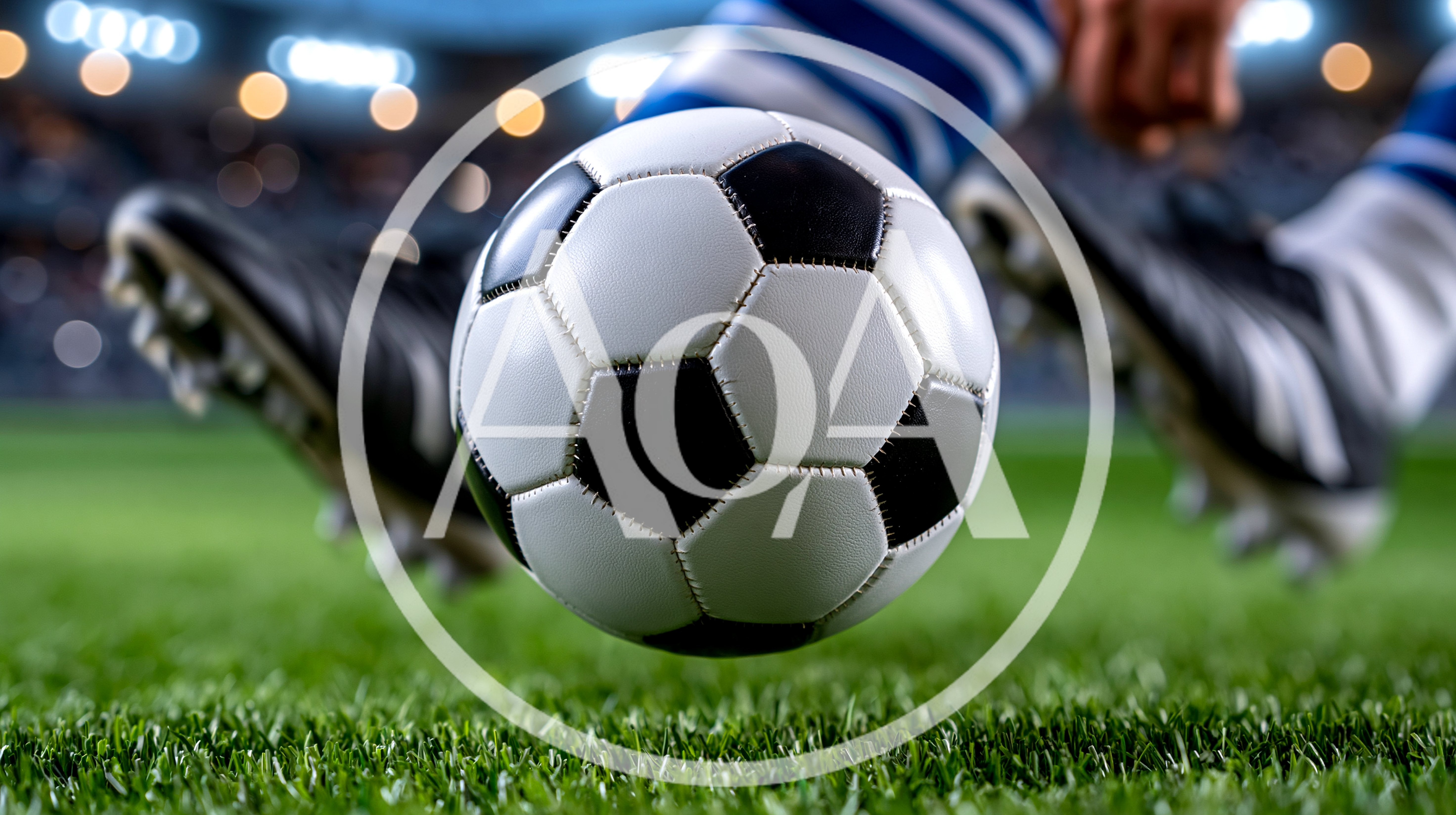 Soccer Player Kicking Ball On Professional Grass Field