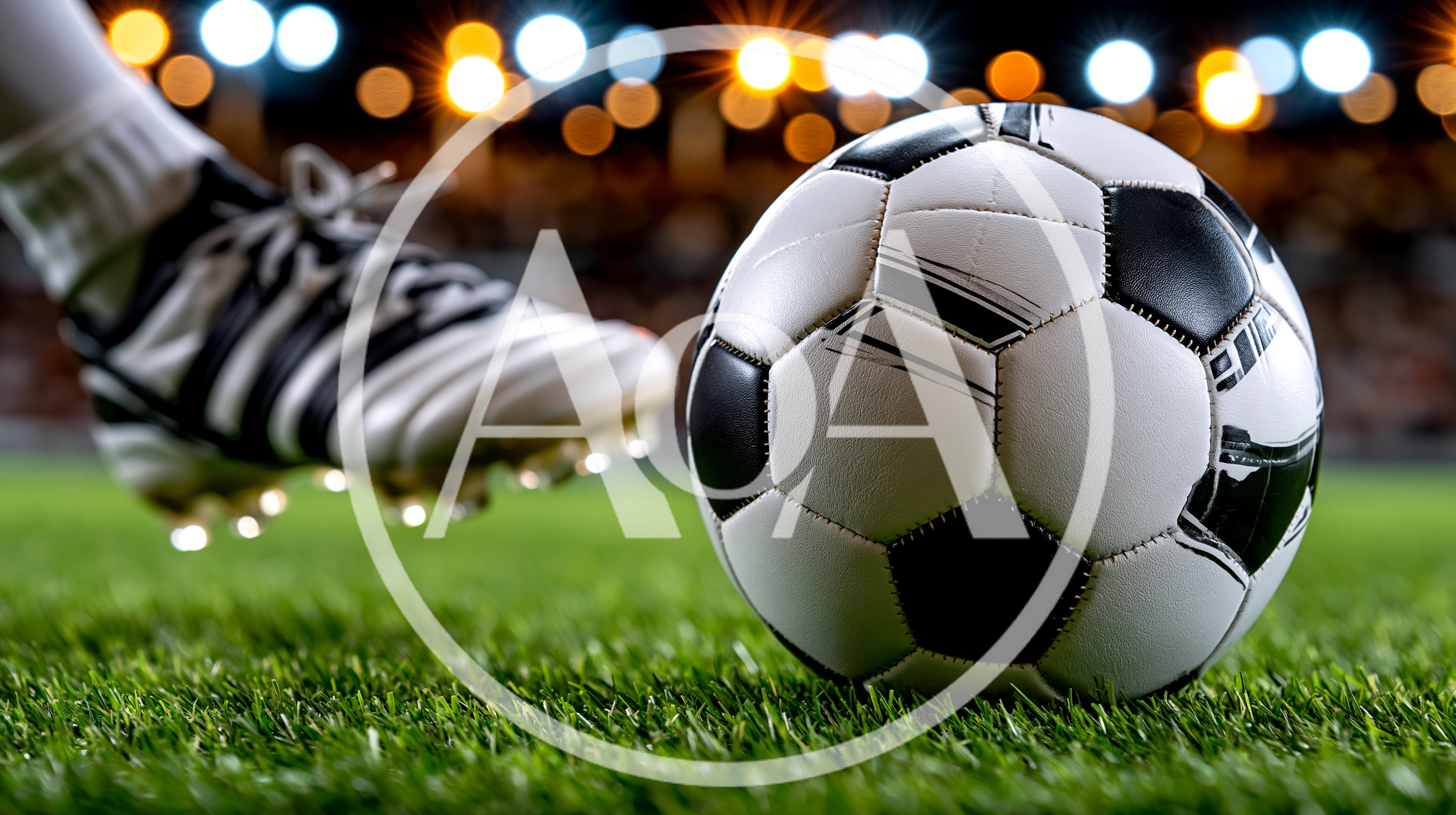 Soccer Player Kicking Ball On Professional Grass Field