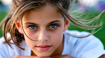 Close Up Portrait Of A Young Girl With Blue Eyes