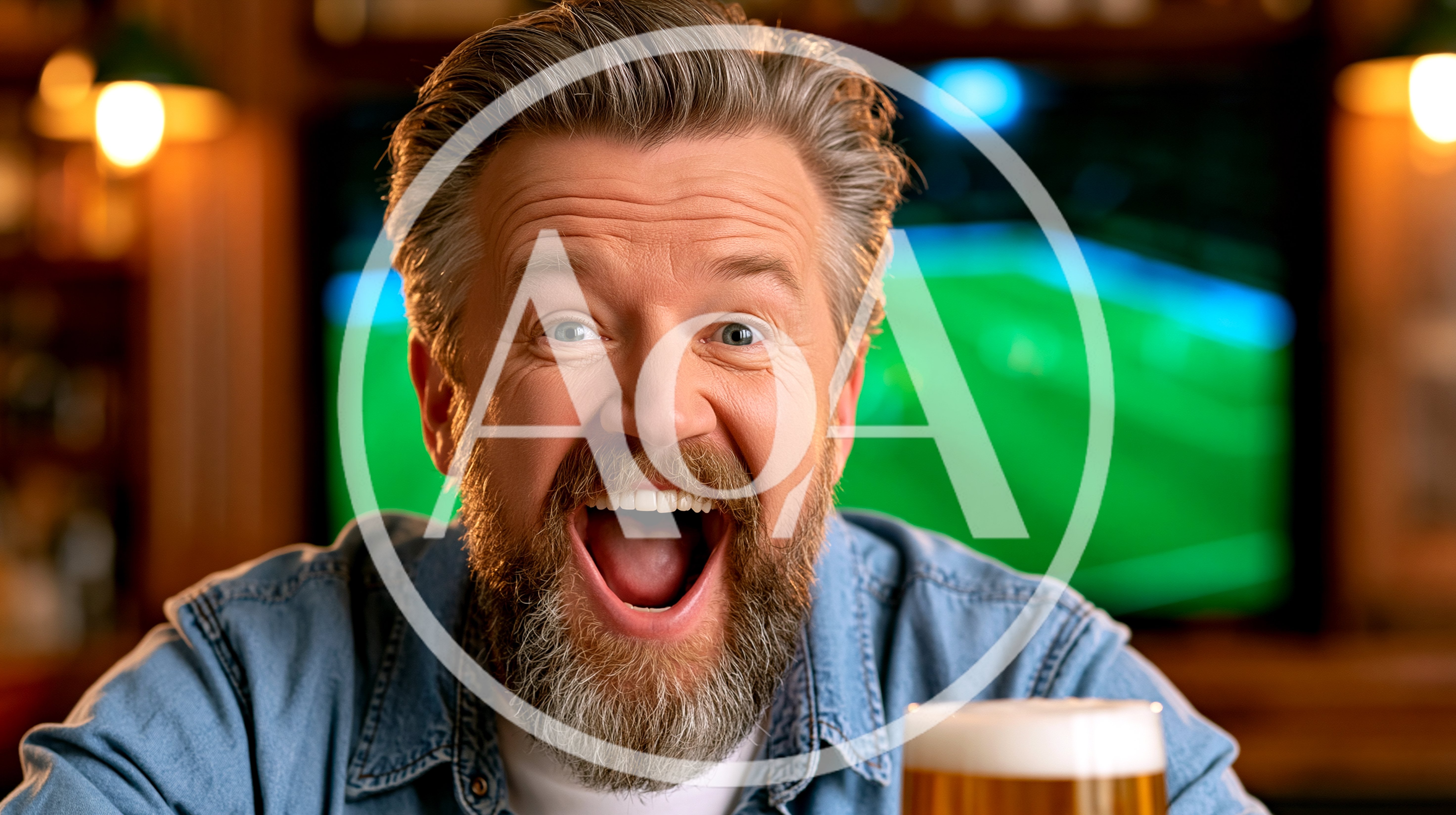 Excited Man Watching Sports With Beer In A Bar