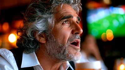 Middle Aged Man Watching Sports In A Bar