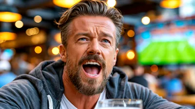 Excited Man Watching Sports In A Bar