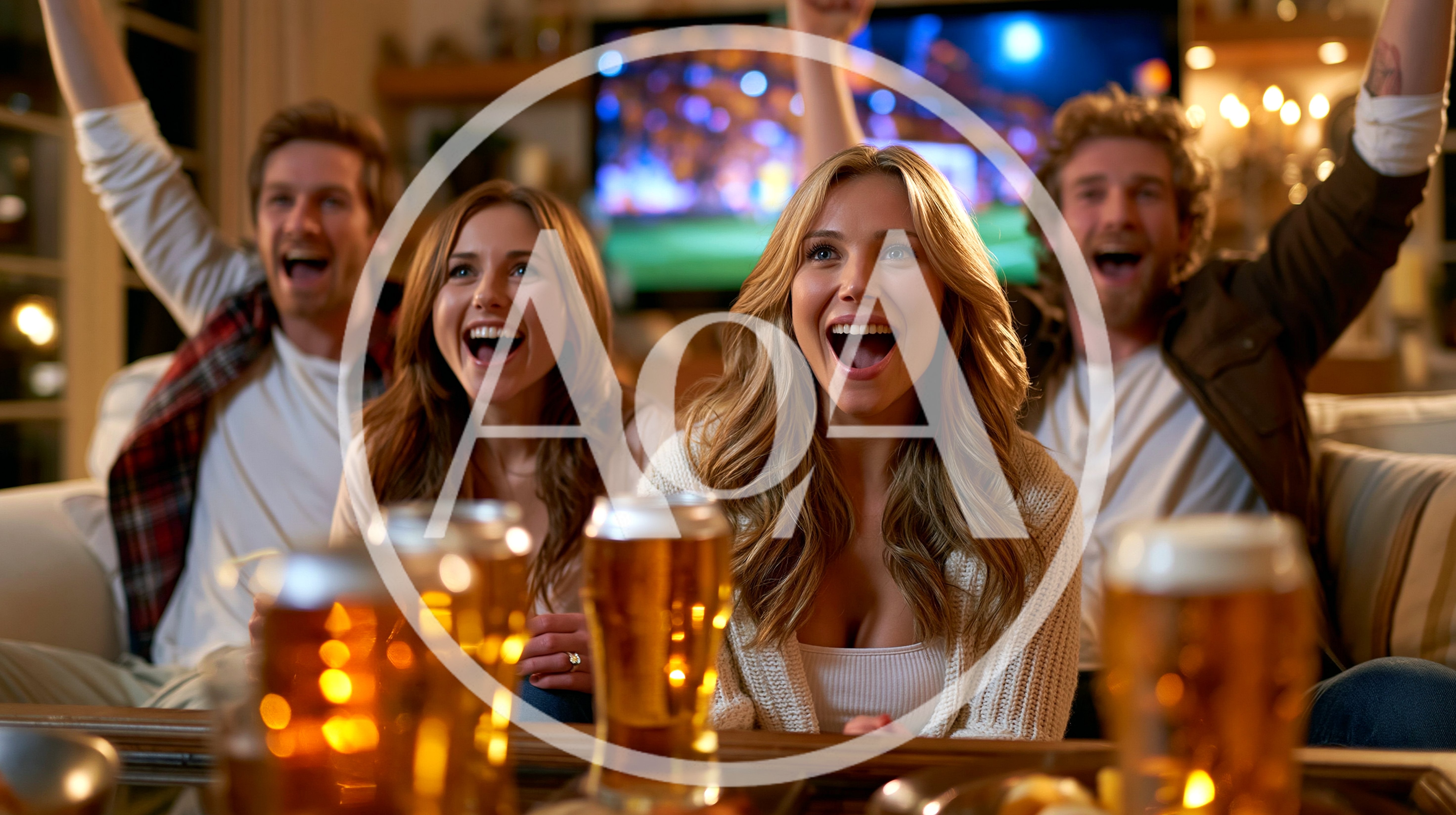 Friends Cheering While Watching Sports On Television