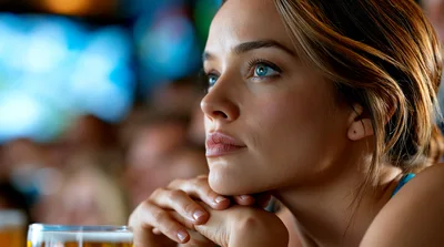 Young Woman Resting Chin On Hands In A Bar