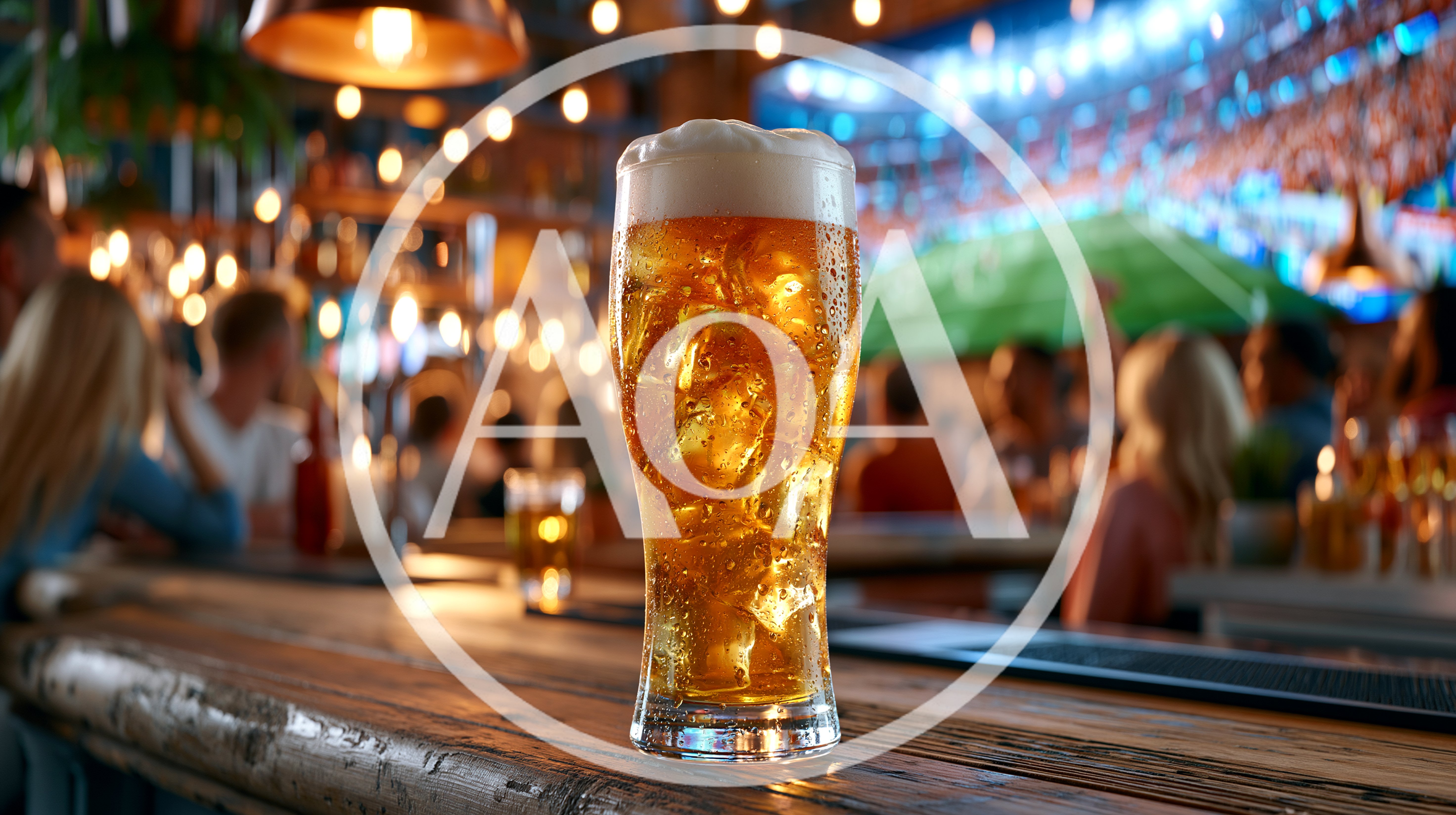 Glass Of Iced Beer On A Pub Bar Counter