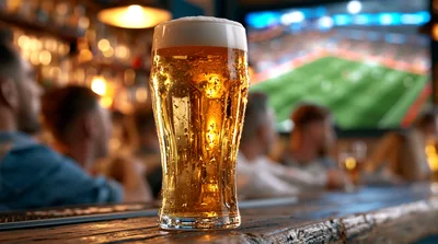 Cold Glass Of Beer In A Sports Bar