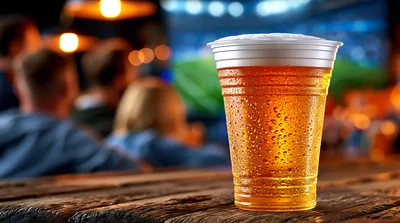 Plastic Cup Of Beer In A Sports Bar