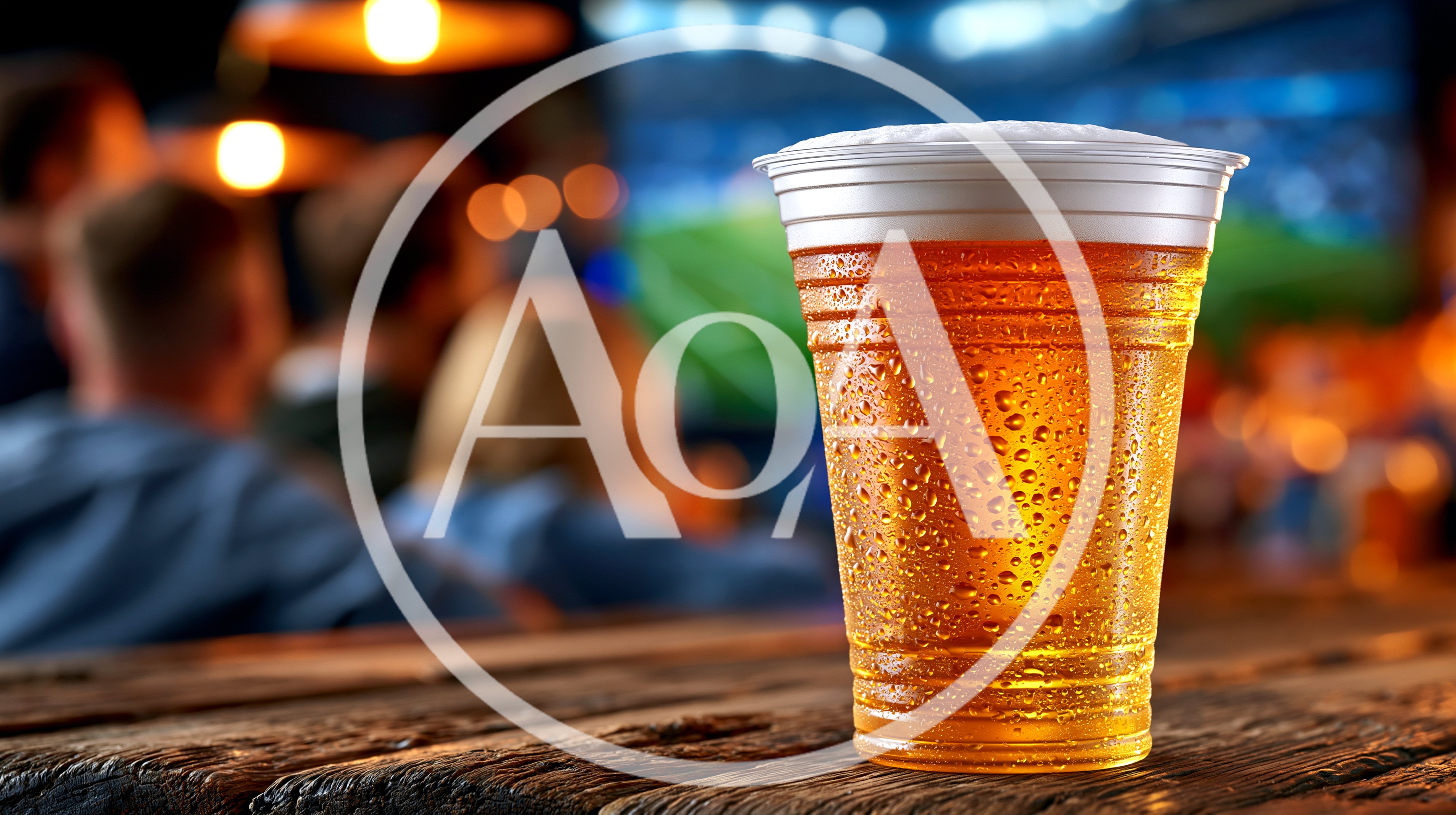 Plastic Cup Of Beer In A Sports Bar