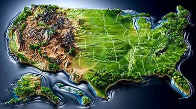 3D Relief Map Of The United States