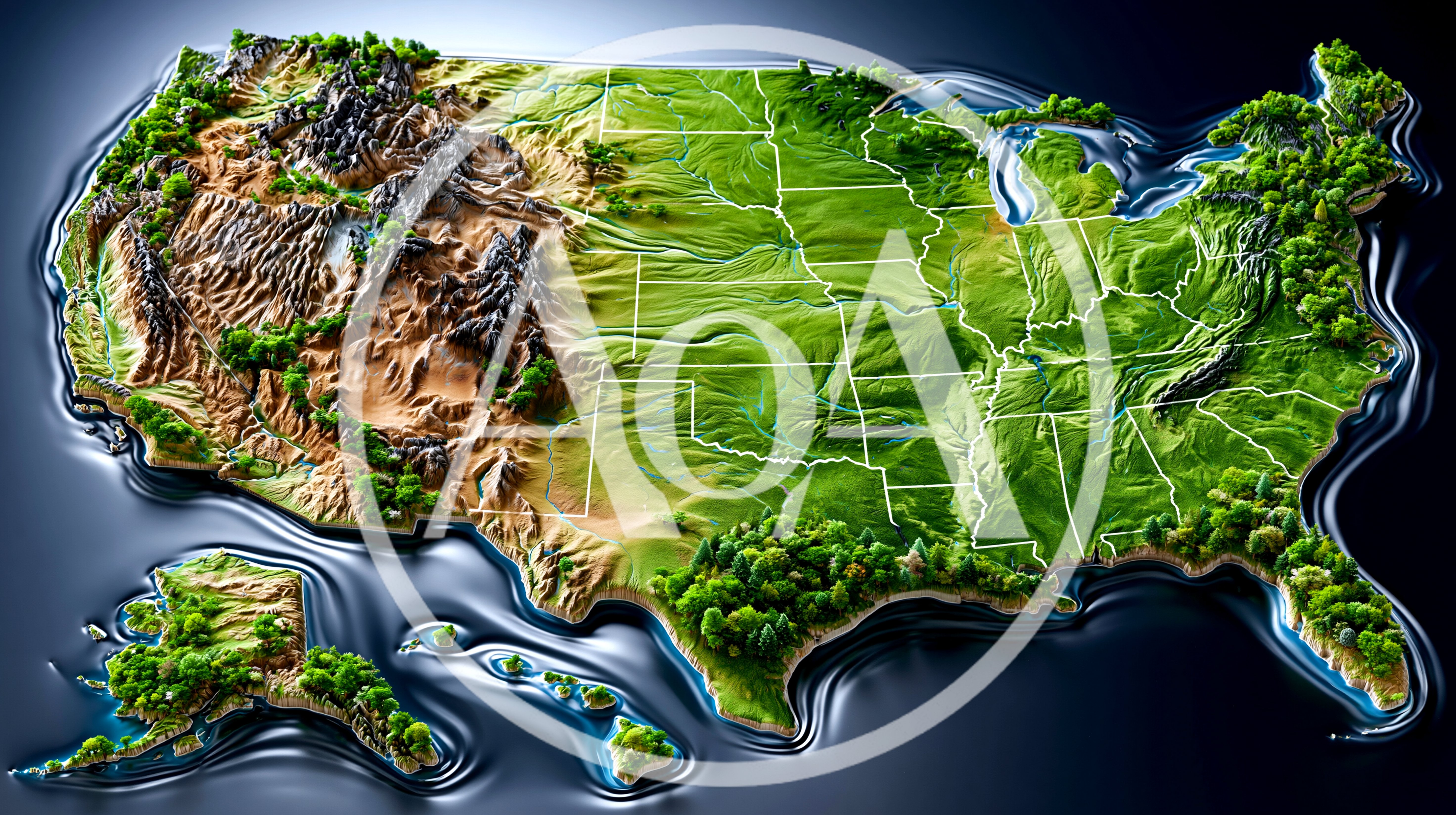 3D Relief Map Of The United States