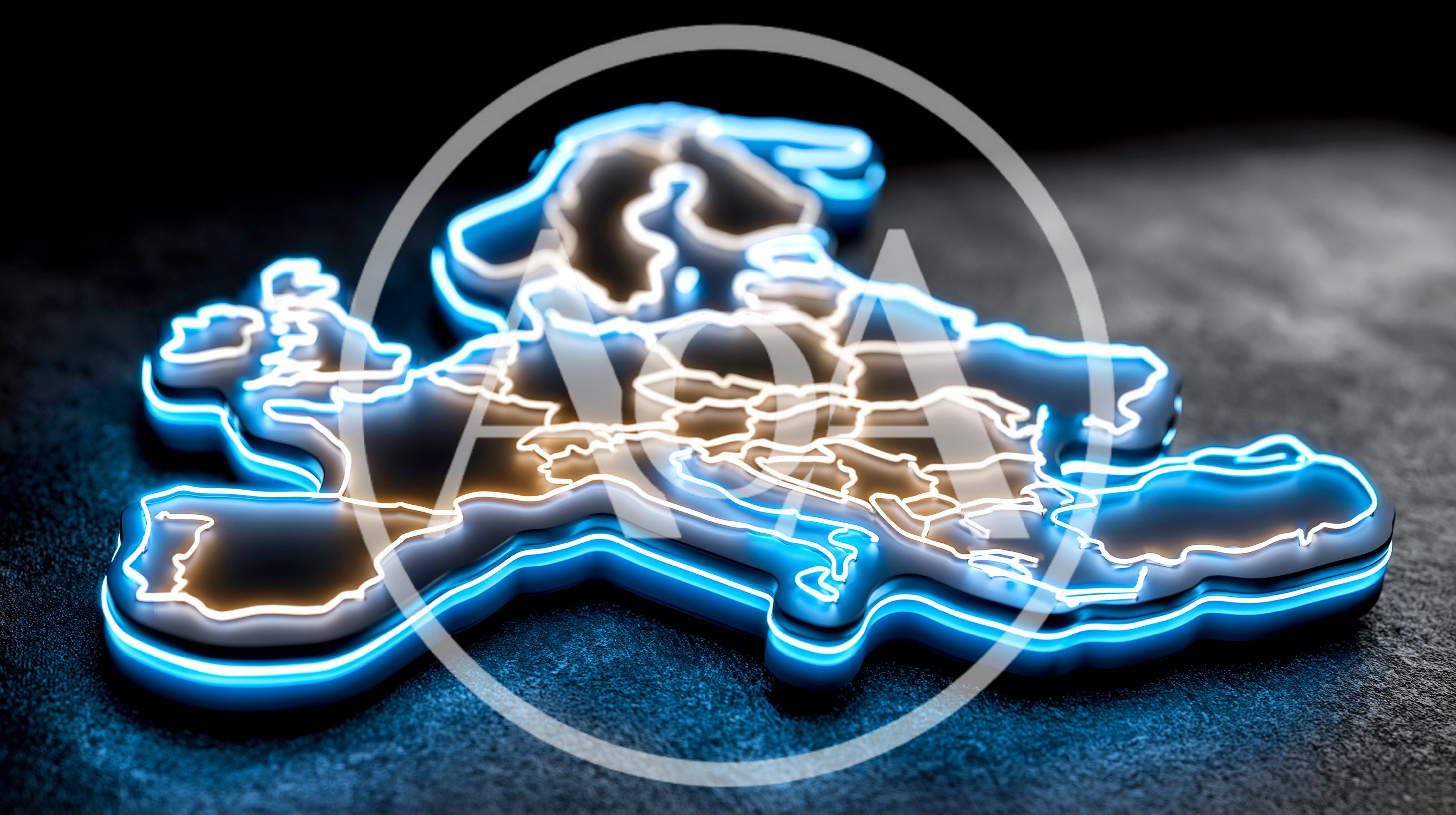 Glowing Neon Map Of Europe On Dark Textured Surface