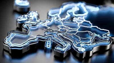 3D Glowing Neon Map Of Europe