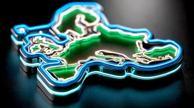 Glowing Neon Map Of Europe 3D Illustration
