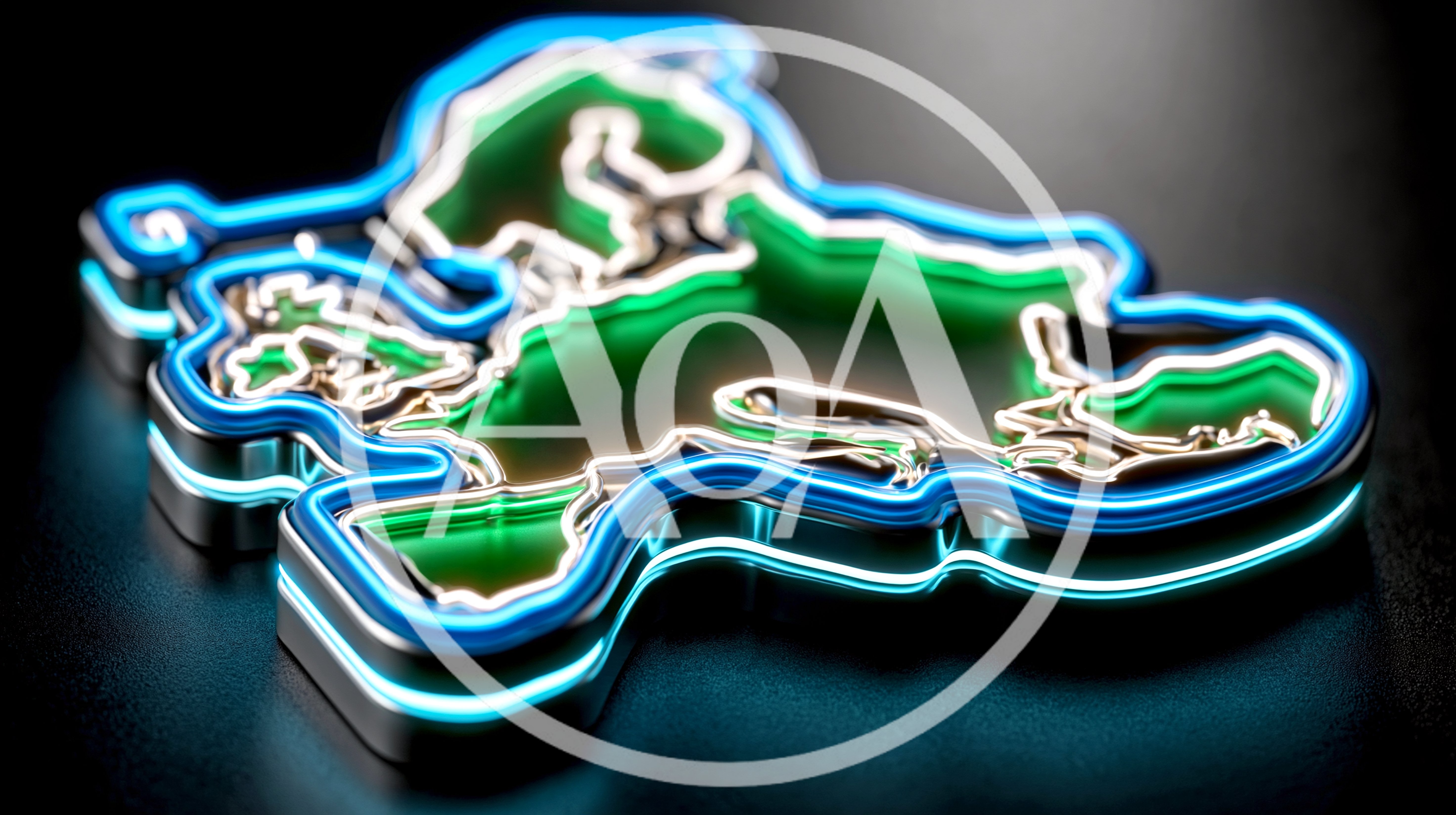 Glowing Neon Map Of Europe 3D Illustration