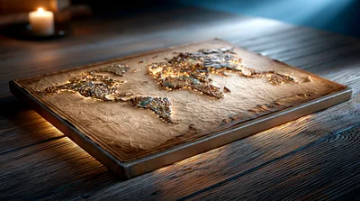 Illuminated 3D World Map On Wooden Table