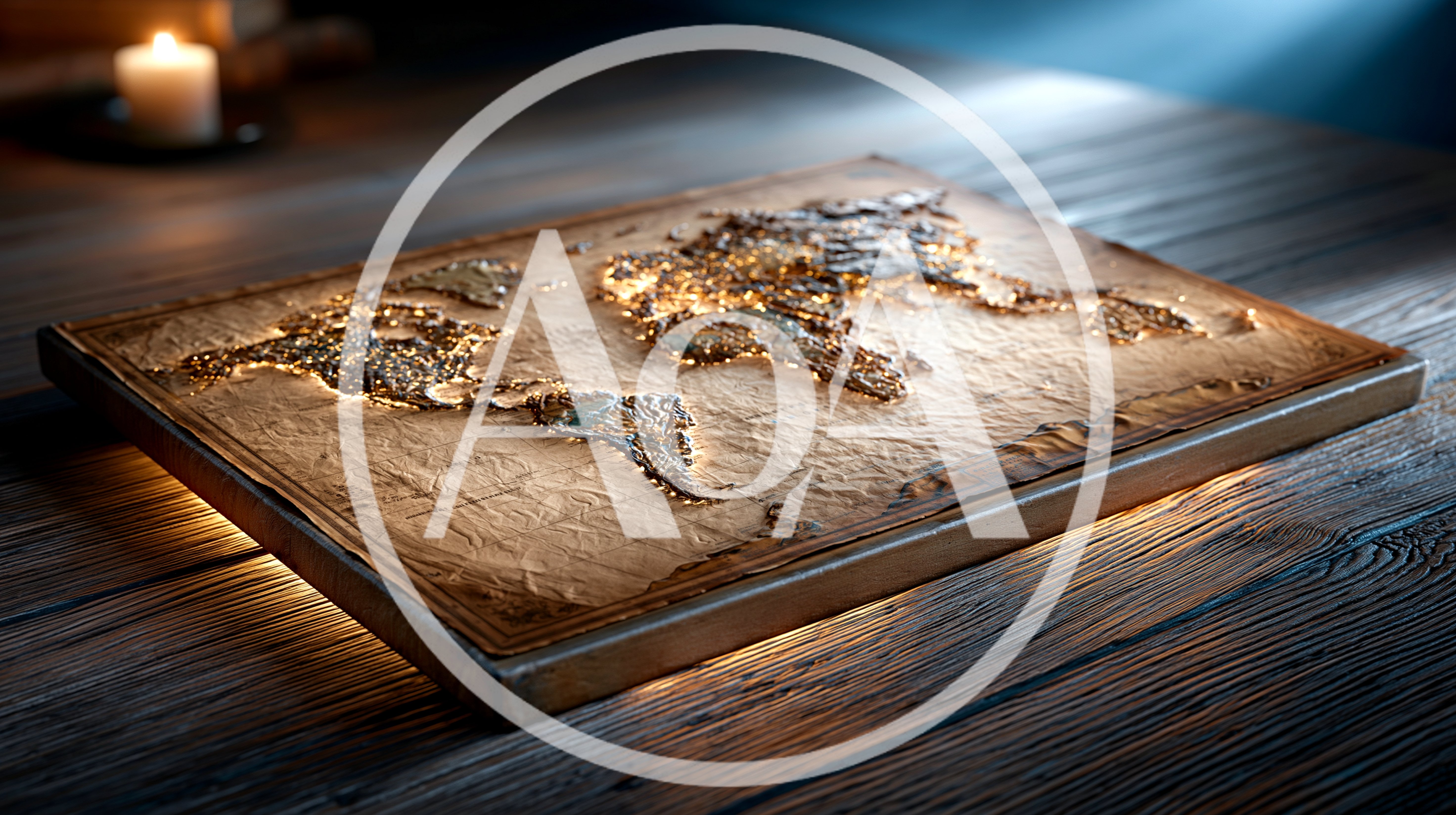 Illuminated 3D World Map On Wooden Table