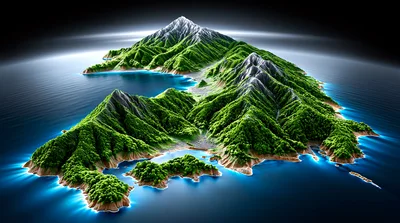 Aerial View Of A Lush Tropical Island