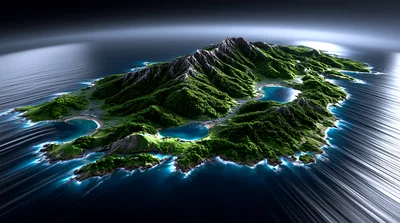 Aerial View Of A Lush Tropical Island