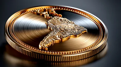 Golden Coin Featuring A Map Of South America