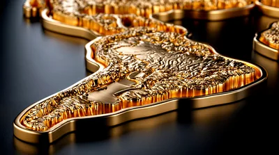 3D Golden Map Of South America