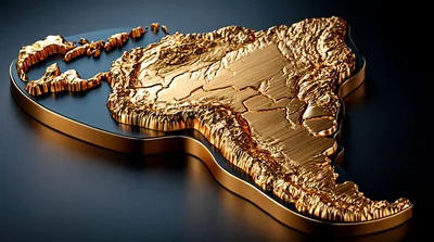 3D Gold Relief Map Of South America