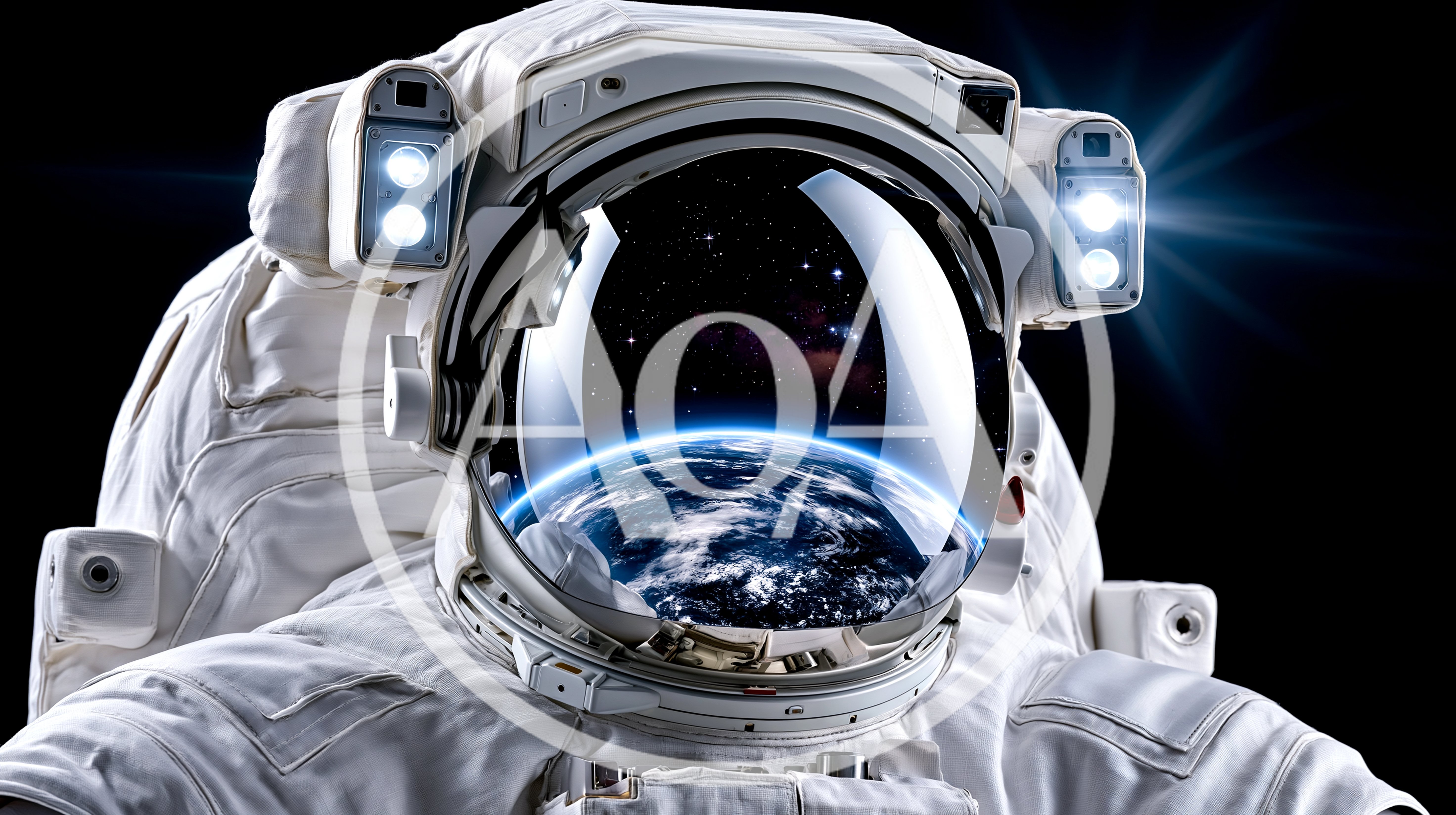 Astronaut In Space Suit With Earth Reflection In Visor