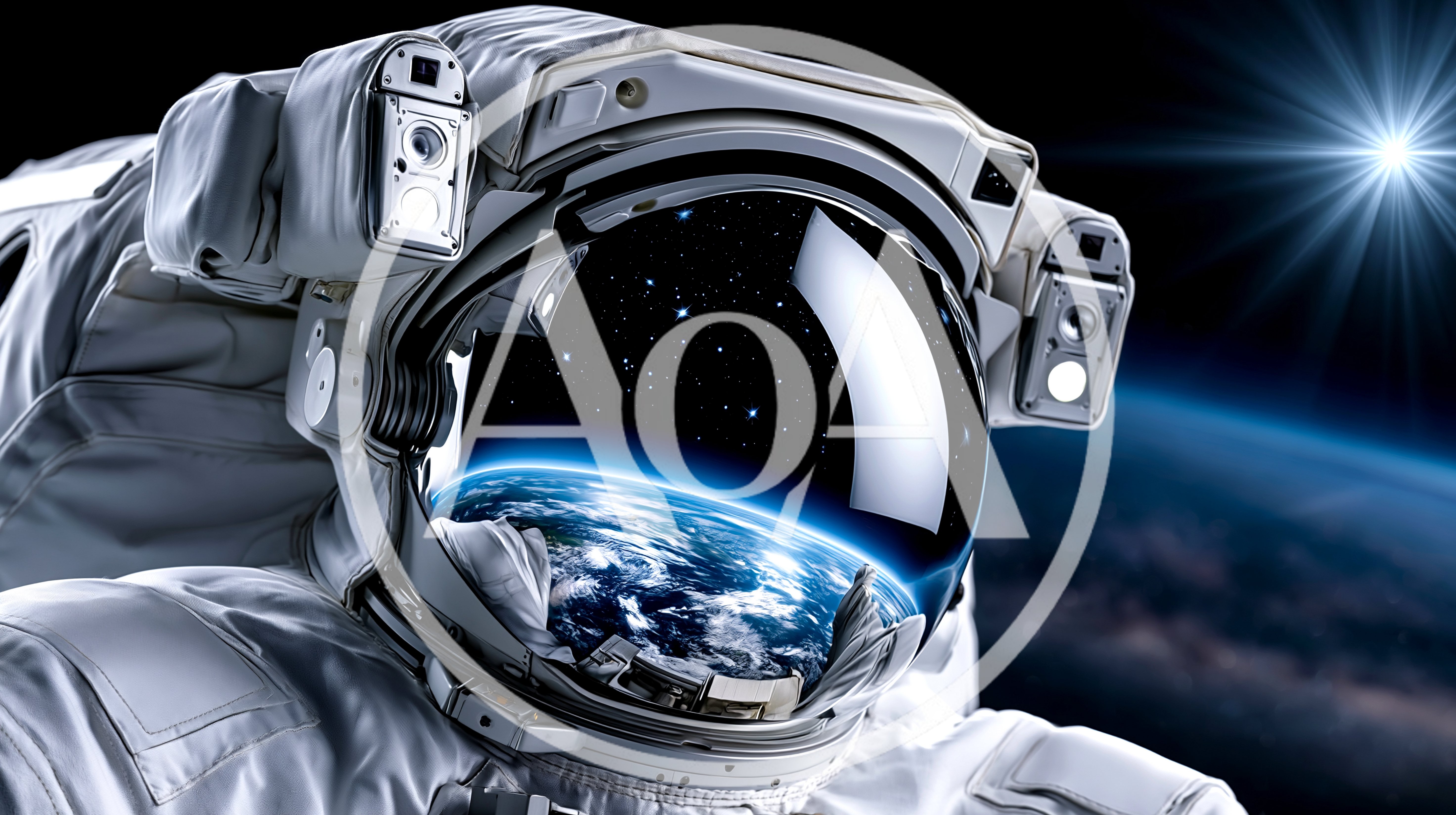 Astronaut Floating In Space With Earth Reflection