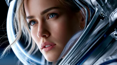 Close Up Portrait Of A Female Astronaut In Space