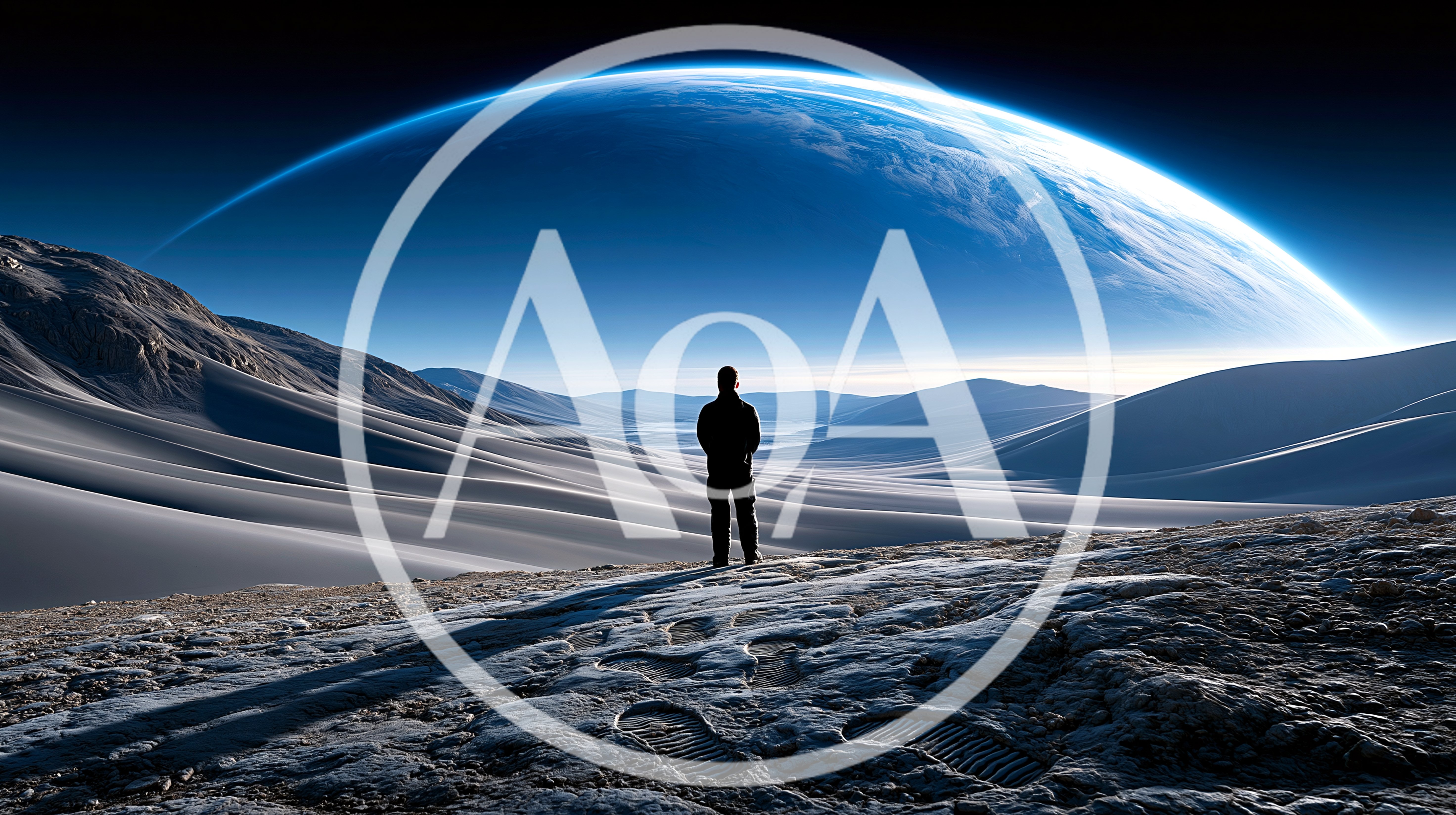 Lone Traveler Standing On Alien Planet Landscape